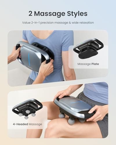 RENPHO Massage Gun Deep Tissue, Fathers Day Dad Gifts Handheld Neck Massager with Replaceable 4-Head and Plate, Muscle Percussion Massage Tool for Neck Back Massager for Women Men, Quad, HSA Approved - Thumbnail 2