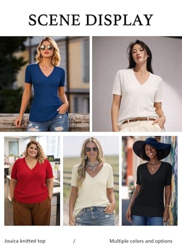 Jouica Womens Short Sleeve Sweaters Side Slit V Neck Sweater Shirts Business Casual Work Tops 2026 Summer Outfits,Medium,Beige - Thumbnail 6