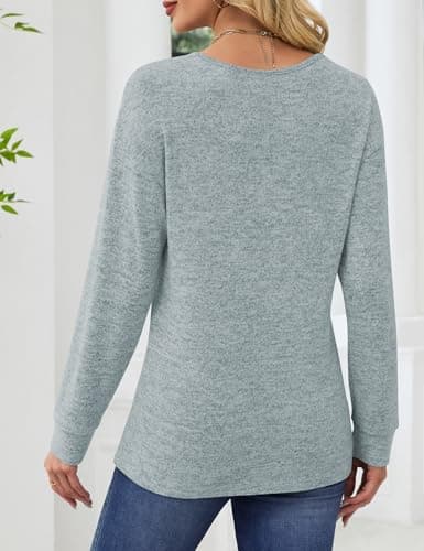 JUSTFASHIONNOW Winter Clothing for Women Long Sleeve V Neck Tops Dressy Casual Business Blouses Teacher Work Shirts 2025 Fashion Outfits (Light Blue,Large) - Thumbnail 6