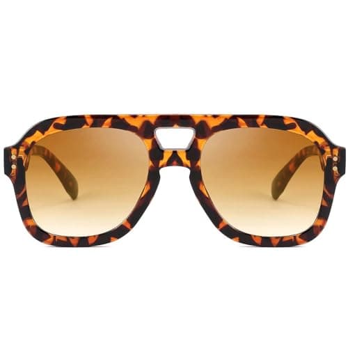 FEISEDY Vintage Pilot Sunglasses Double Bridge Women Men Large Square Thick Frame Trendy Eyewear UV400 B2846 - Image 1