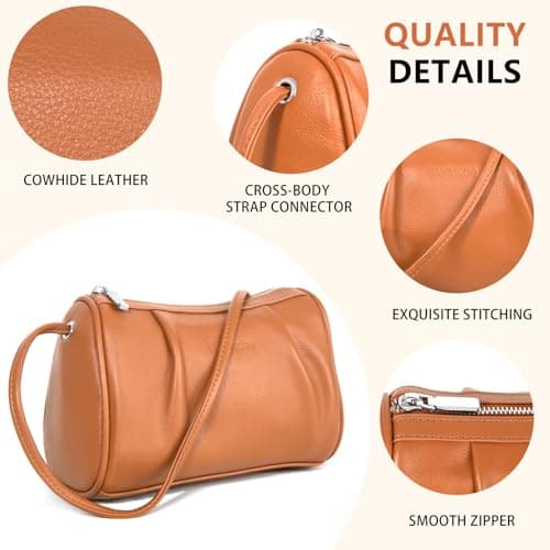 Soft Real Leather Hobo for Women Brown Designer Small Barrel Crossbody Purse for Weekend Errands Coffee Dates Casual Outings & Market - Thumbnail 6