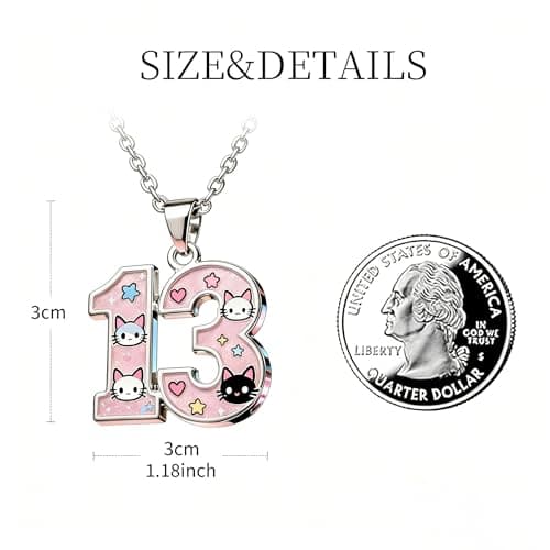 HBFKL Number 13 Dainty Necklace for Music Fans - Valentine's Gift Cute Cat Pink Glitter Enamel Pendant Jewelry, Trendy Gift for Music Lover Teen Girls & Women - Thumbnail 3