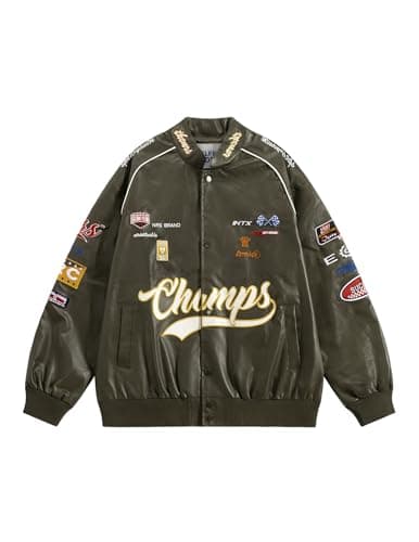 Aelfric Eden Faux Leather Jacket Oversized Racing Motorcycle Jackets Moto Coats Unisex Trendy Streetwear Jacket Green S