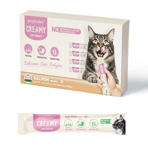PETPHABET Lickable Cat Treats Squeeze, Creamy Puree Squeezable Wet Kitten Treats, Salmon Recipe 20 Tubes, Paste Snacks for Skin & Coat Health, Digestive Care, High Protein, Grain Free - Image 1
