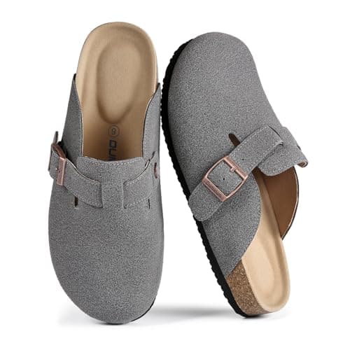 Dumalum Comfort Suede Clogs Slippers Sandals Unisex for Men Women with Cushioned Cork-Footbed Walk Dog Home Potato Shoe (Grey 11.5) - Image 1