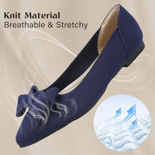 AHZEHRSE Women's Flats Shoes Comfortable Slip On Shoes Classic Dressy Pointed Toe Bow Knit Ballet Flat Blue - Thumbnail 4