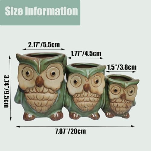 Giafiny Cute Owl Planter, Small Funny Succulent Pots, Unique Decorative Animal Statue Ceramics Plant Pot for Indoor/Outdoor Home Office with Drainage, Owl Gifts for Women Mother Teacher, Three Owls - Thumbnail 3