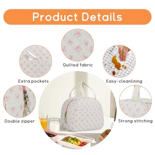 GISMTR Lunch Bag for Women Insulated Lunch Box Cute Quilted Lunch Tote Bags Reusable Large Capacity Cooler Bag for Travel Work Picnic - Thumbnail 5