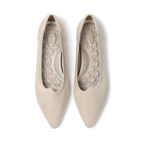Rivsoi Women’s Flats, Pointed Toe Ballet Flats Shoes for Women Comfortable Knit Dressy Flat Beige