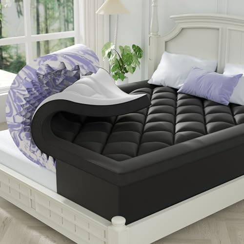 ChiXpace Dual Layer 4 Inch Memory Foam Mattress Topper Full - 2 Inch Gel Memory Foam and 2 Inch Pillow Top Mattress Pad, 7-Zone Egg Crate Full Size Mattress Topper (Black-White) - Image 1