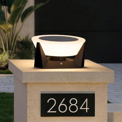 MVBT Solar Post Lights Outdoor, 11" Outdoor Pillar Lights, IP54 Waterproof Solar Powered Column Lamp, Dusk to Dawn Modern Post Light, 3000K LED Bulb Round Column Lighting for Driveway Patio Deck Yard - Image 1