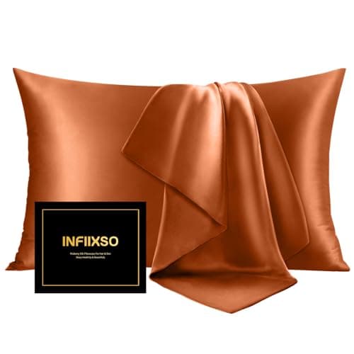 INFIIXSO Mulberry Silk Pillowcase for Hair and Skin, Silk Pillow Cases Queen Size Set of 2 with Hidden Zipper 20x30 Inches, Ultra Smooth and Soft Cooling Pillow Cases for Hot Sleepers(Orange, 2 Pack)