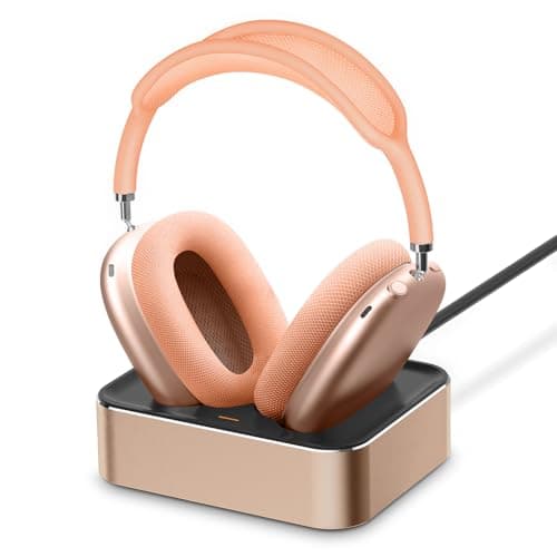 Headphone Charging Station for AirPods Max 2024 & 2020 - Magnetic Headset Charger Dock with Dual Lightning & Type-C Connectors (Orange) - Image 1