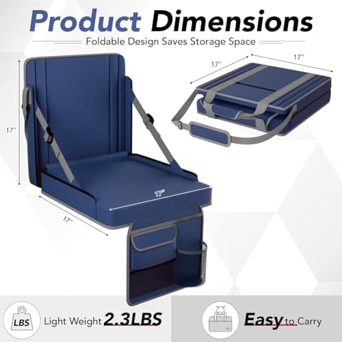 janiry Stadium Seats with Back Support 2PACKS Adjustable Bleacher Chairs with Back and Cushion Bleacher Seat with Cup Holder, Carry Handle & Shoulder Strap for Outdoor Sports Events, XL Large Navy - Thumbnail 2