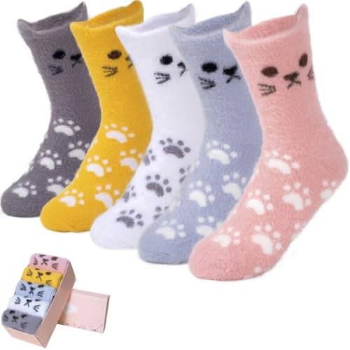 ICEIVY 5 Pair Fuzzy Cozy Fluffy Socks for Women, Warm Comfy Soft Casual Home Sleep Winter Wool Socks, Gifts for Women - Image 1