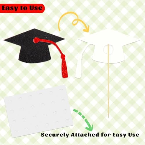 Oeyliz Graduation Cupcake Toppers 2026 Graduation Theme Cupcake Toppers Glitter 2026 Grad Cap Congrats Grad Diploma Cupcakes Toppers 24 PCS For 2026 Graduation Cake Decorations Supplies Red - Thumbnail 6