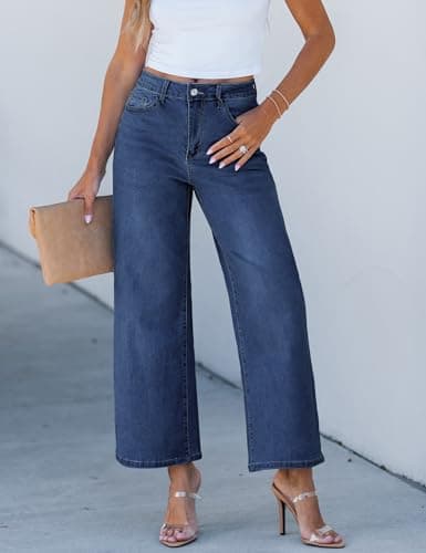 luvamia Wide Leg Jeans Woman Trendy Cropped Jeans for Women Baggy Jeans Classic Blue Wide Leg Jeans Women High Waisted Wide Leg Pants Women Jeans Women Baggy Jeans Size X-Large Fits Size 16 Size 18 - Thumbnail 3