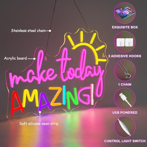 Make Today Amazing Neon Sign Classroom Wall Decor Reading Neon Signs with Sunrise LED Lights for Bedroom Reading Corner Lights Up Sign for Library Study Office LED Gift for Teens Teachers - Thumbnail 3