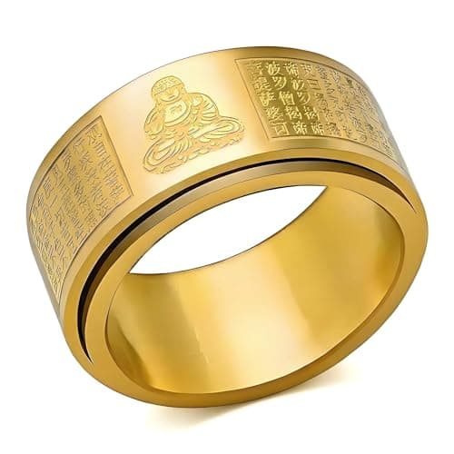 JATHIN Buddhist Inspired Spinner Ring for Men - Coin Fidget Ring Stress Relief Meditation Jewelry, Adjustable Zen Lucky Ring for Anxiety Relief & Mindfulness Practice，Bring wealth (10) - Image 1