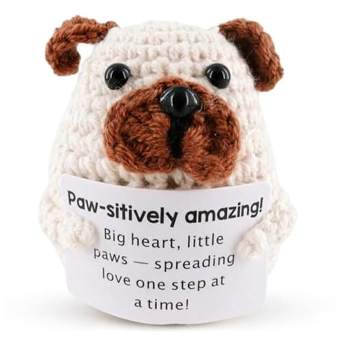 Reluen Crochet Dog, Big Heart Little Paws Handmade Puppy Crochet Animal with Inspirational Affirmation Card, Cute Crochet Desk Buddy Decor Gift for Dog Lovers Women Men Mom Daughter Friend Coworker - Image 1