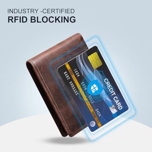 GSOIAX Top Genuine Grain Leather Premium Crazy Horse Wallet for Men-Handcrafted Vintage RFID Blocking Bifold 11 Card Slots 2 ID Windows & 2 Cash Pockets wallet Gift for Him(Red-brown) - Thumbnail 4