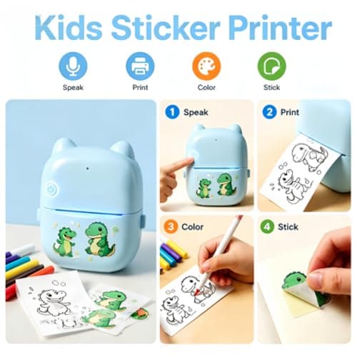 711TEK AI Voice Thermal Sticker Printer for Kids, Portable Inkless Mini Sticker Maker, Chat, Jokes & Homework Help, Screen-Free Creative Gift for Boys & Girls - Thumbnail 3