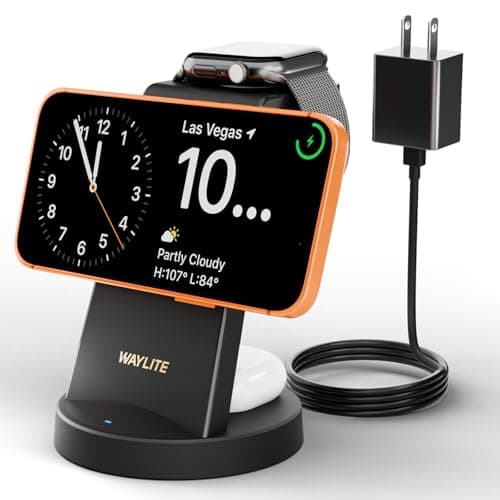 3 in 1 Fast Charging Station for iPhone, 25W Wireless Magnetic Phone Charger for iPhone 17 16e 16 15 14 13 12 Serise, Watch Charger Stand, Wireless Charging Station for AirPods 4 3 Pro, Dark Black - Image 1