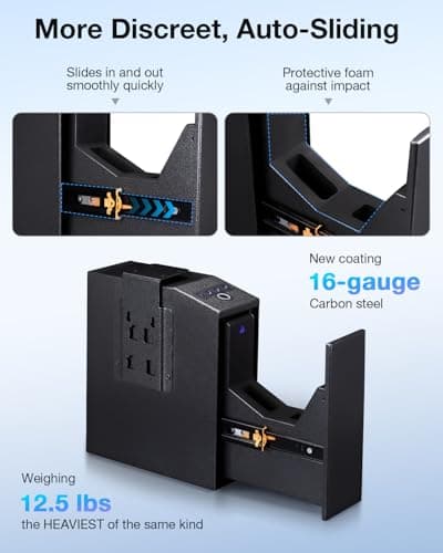 IDMIDM Pistol Safe Upgraded,0.1 Seconds Quick Access Auto Sliding Door Hand Gun Safe for Handgun,with Biometric Fingerprint, PIN Code,Key Access,for Bedside, Desk,Office Safety (Upgraded Pistol Safe) - Thumbnail 3