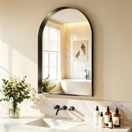 MYSUNORIA Arch Mirror for Bathroom Sink, 24"x36" Black Frame Mirror for Wall Mounted, Bathroom Vanity Mirror with HD Tempered Glass, Bedroom, Farmhouse, Living Room, Entry Way, Vanity, Restroom - Image 1