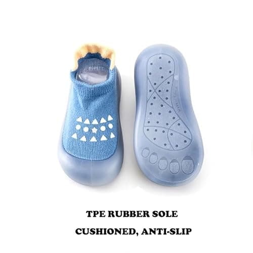 HOVELL 2 Pairs Baby Soft Rubber Sole Shoes Toddler Girls Boys Non Slip Walking Shoes Infant Cotton Floor Slipper Sock Shoes(Grey Blue Dots,2-3Y) - Thumbnail 5