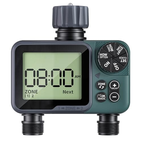 Sprinkler Timer 2 Zone & Digital Water Timer for Garden Hose, Yard, Lawn, Pool – Programmable Irrigation Controller with Rain Delay, IP66 Waterproof Auto & Manual Irrigation System - Image 1