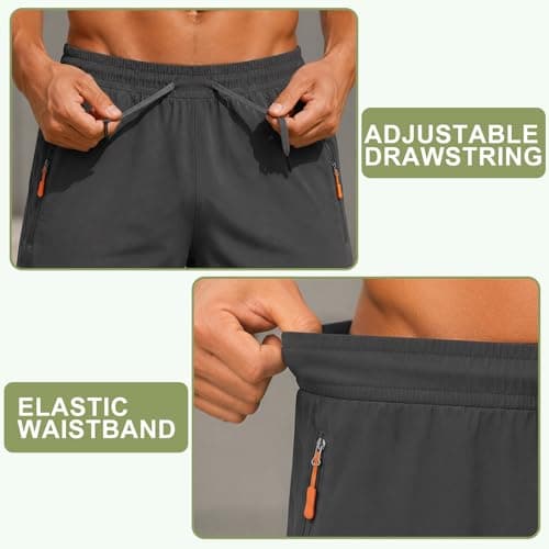 Men's 7" Athletic Gym Shorts with Zipper Pockets, Quick Dry, Iron-gray - Thumbnail 5