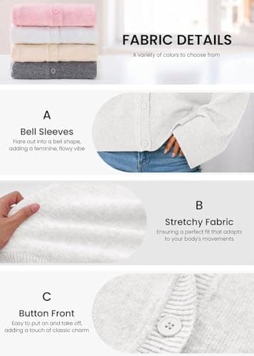 KIRUNDO Cardigan Sweaters for Women 2026 Fall Oversized Puff Long Sleeve Button Up Casual Spring Chunky Vacation Outfits(White, XX-Large) - Thumbnail 4
