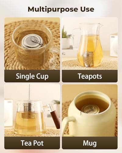 House Again 2 Pack Tea Strainers for Loose Tea, Extra Fine Mesh Tea Infuser, 304 Stainless Steel with Chain Hook, Loose Leaf Tea Steeper for Brew Tea Spices & Seasonings, Geometric Design - Thumbnail 6