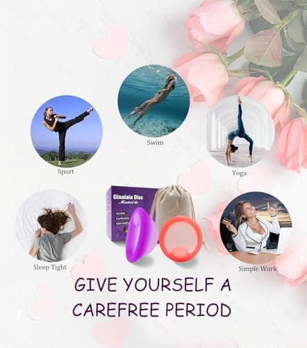 Ginalaia Menstrual Disc, Reusable Medical-Grade Silicone Soft, Flexible, Reusable Period disc for Women - Wear 12 Hours - Removal Notch (Purple+Pink, L+M) - Thumbnail 4