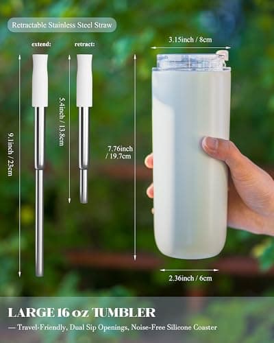 UIRZOTN 6 Pack 16 oz Sublimation Tumblers Blanks Bulk, Travel CoffeeTumblers with Straw and Lids, Reusable Cups with Lids for lced and Hot Drinks - Thumbnail 6