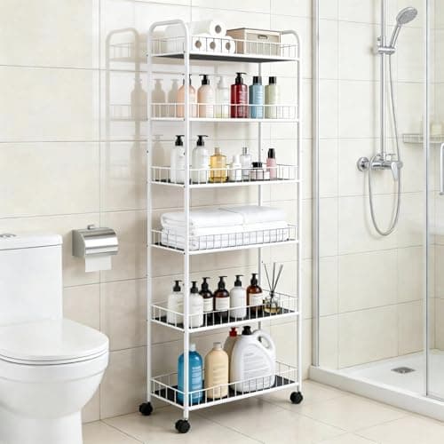 Seadasyoon 10in 6 Tier Slim Storage Cart with Wheels, Narrow Space Rolling Shelving Unit, Metal Wire Mobile Organizer Rack for Kitchen Bathroom Office Laundry - Thumbnail 4