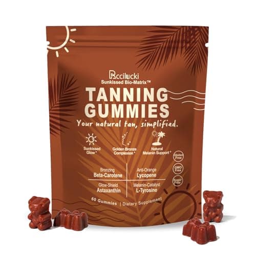 Rccilucki Tanning Gummies with 100.2mg L-Tyrosine and Astaxanthin, Tanning Supplement with Beta Carotene and Lycopene for Natural Golden Glow, Vegan and Sugar Free, Watermelon Flavor,60 Count, 1 Pack - Image 1