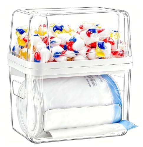 Kaen Trash Bag and Laundry Pods Dispenser - 3 in 1 Garbage Bag Holder for 13/30/33 Gallon Bags, Clear Storage Bins Dishwasher Pods Container for Under Sink Organizer Laundry Room Organization
