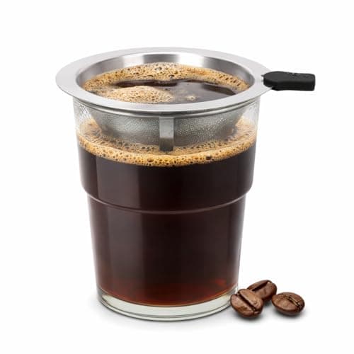 NANSPATH Single Serve Immersion Coffee Maker, Glass Pour Over Coffee Dripper with Reusable Stainless Steel Filter, Manual Coffee Brewer Cup for Home Office Travel-TMF - Image 1