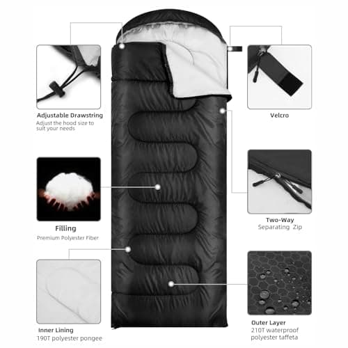 HBWHYMX Sleeping Bag for Adults Cold Weather - XL 4 Season Warm 400GSM Filling, Waterproof Camping Sleeping Bags, Lightweight for Traveling, Hiking, Outdoor, Zip Together for Couples, Blue - Thumbnail 6