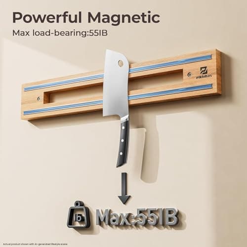 Magnetic Knife Holder for Wall, Magnet Knife Storage Strip Wooden 16.5 Inch, Use as Knife Bar, Knife Rack, Kitchen Utensil Organizers Tool, Wall Mount, Housewarming, Party, Gift - Thumbnail 2