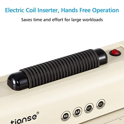 TIANSE Coil Binding Machine, Electric Coil Inserter, Manual Round Hole Punch, 15 Sheets Punch Capacity, Perfect for Letter Size / A4 / A5, Comes with 100pcs 5/16'' Plastic Coil Binding Spines & Plier - Thumbnail 2