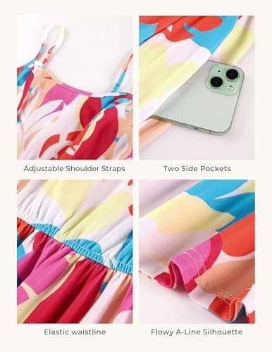 GRACE KARIN Summer Floral Maxi Sundresses for Women 2026 Spaghetti Strap Beach Boho Dress Casual Fashion Clothes with Pocket White Pink Orange L - Thumbnail 3