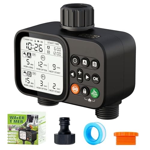 Sprinkler Timer for Garden Hose, 2 Zone Water Timer with with Auto Rain Delay, IP54 Waterproof 3.3“ Large LCD Drip Irrigation System Timers for Plant, Yard, Lawns, Outdoor - Image 1