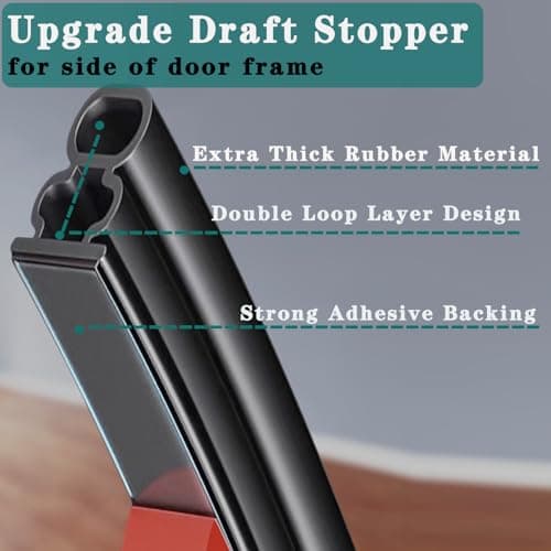 WEZKYLCG Door Seal Strip for Door Frame, Rubber Weather Stripping Door Seal, Self-Adhesive Extra Thick Insulation Strip, Soundproofing, Dustproof, Large Gap Filler (Black, 40 Ft) - Thumbnail 2