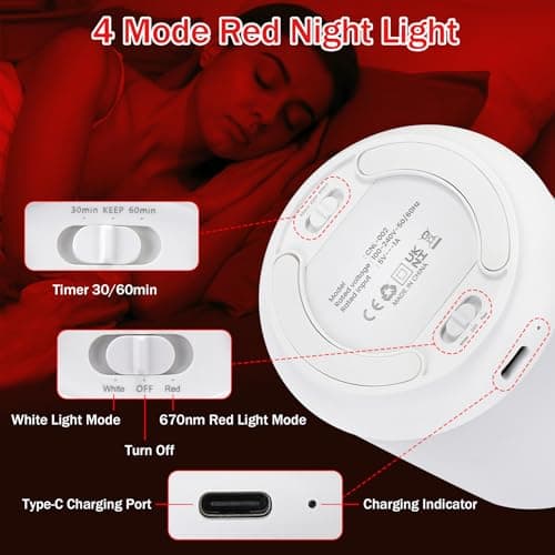 Streamlet 670nm Red Light Night Light for Sleep with Timer, Rechargeable, Dimmable, Sleep Aid Lamp Blue Light Blocking for Improve Sleep, Deep Relaxation, Meditation, Yoga - Thumbnail 3