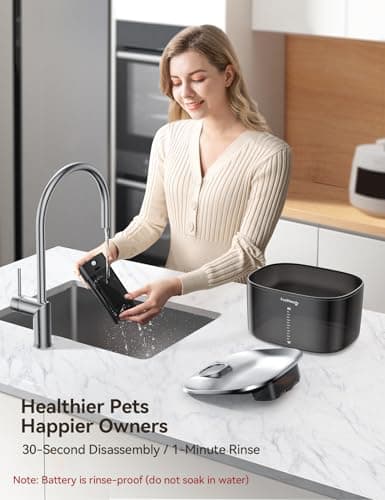 FEELNEEDY Wireless Cat Water Fountain, No Pump for Easy Cleaning, 4000mAh Detachable & Rechargeable Battery, Motion Sensor with Low Water & Power Alerts - Includes 6 Filters (4L/135oz) - Thumbnail 4