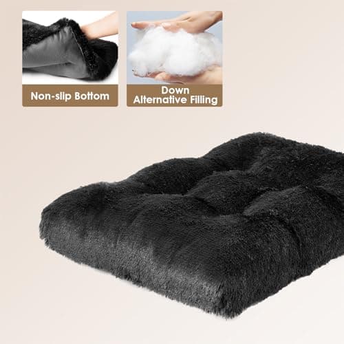 EHEYCIGA Fluffy XXL Dog Crate Pad, Plush Faux Fur Dog Bed for Extra Large Dogs, Calming Anti Anxiety XXL Bed, Washable Soft Warm Crate Mat with Non-Slip Bottom, Black - Thumbnail 4