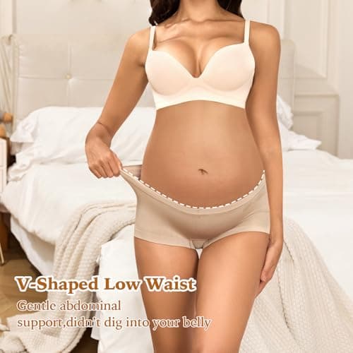 Y25D Maternity Underwear Cotton Blend Seamless Pregnancy Panties Under The Bump Postpartum Boyshort Underwear 3-Packs - Thumbnail 4